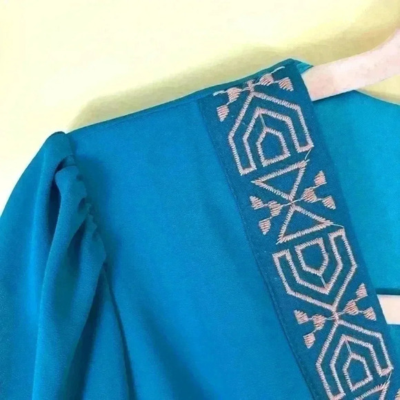 Flying Tomato Turquoise “70’s” Bohemian Aztec V-Neck Native Maxi Dress Size S - Picture 6 of 15